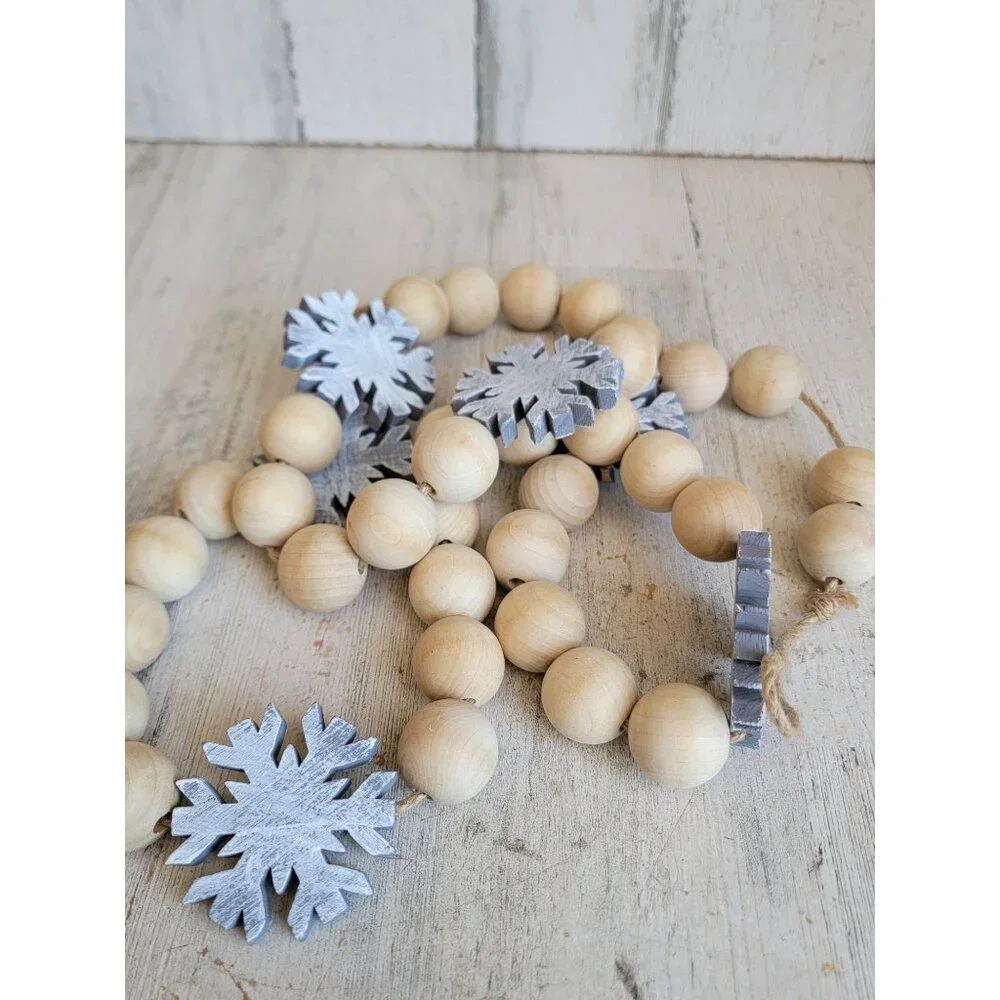 Wooden‎ snowflake Garland home decor hanging Xmas figure Gray